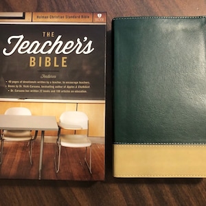 Personalized HCSB Teachers Bible - Green / Tan LeatherTouch  Custom Imprinted