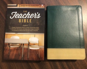 PERSONALIZED  HCSB Teachers Bible - Green / Tan LeatherTouch  Custom Imprinted