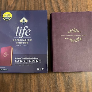 Personalized KJV Large Print Life Application Study Bible - Purple LeatherLike,  Custom Imprinted