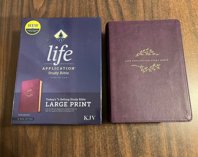 Personalized KJV Large Print Life Application Study Bible - Purple LeatherLike,  Custom Imprinted
