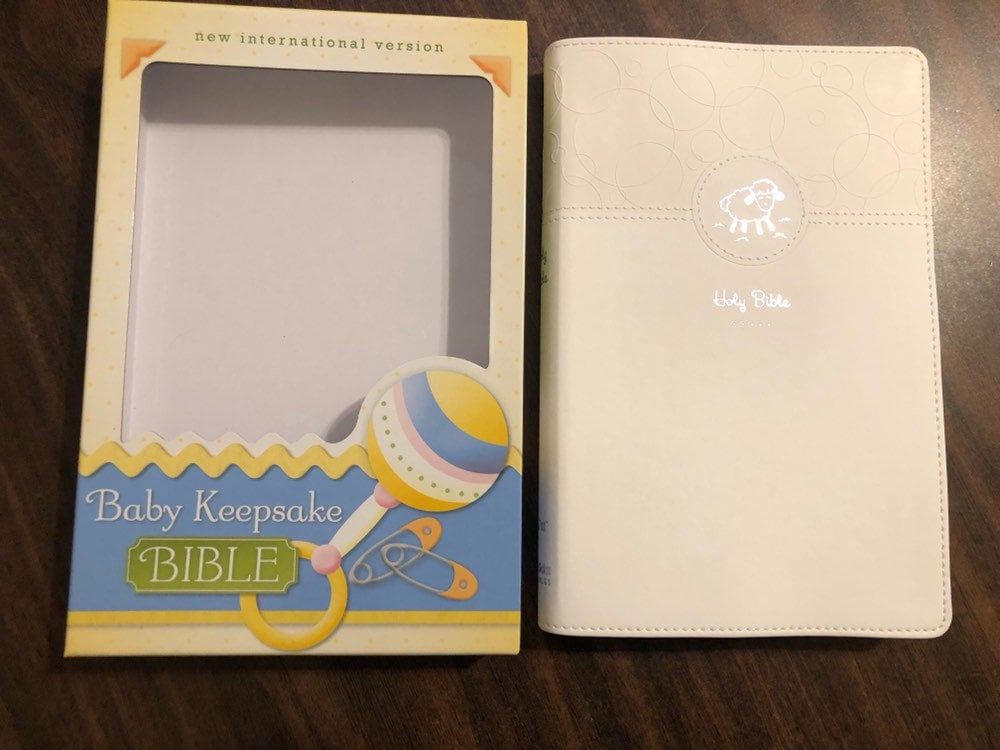 PERSONALIZED ** NIV Baby Keepsake Thinline Bible White DuoTone