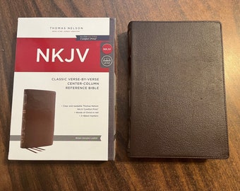 Personalized NKJV Bible Classic Verse by Verse Center Column Reference Bible - Brown Genuine Leather, Custom Imprinted ISBN 9780785248903