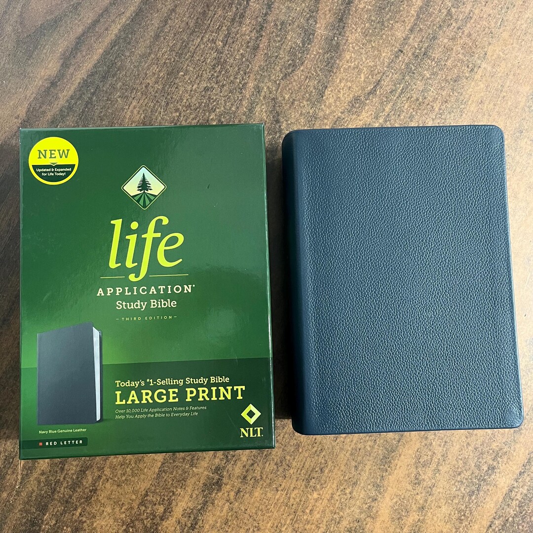 Personalized NLT Large Print Life Application Study Bible - Navy Blue ...