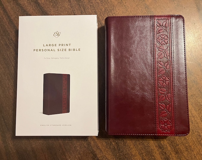 Personalized ESV Large Print Personal Size Bible - Mahogany TruTone, Custom Imprinted with name, ISBN 9781433588501