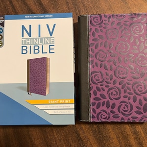 Personalized NIV Giant Print Thinline Bible - Purple Floral LeatherSoft Cover, Custom Imprinted Embossed with Name for Her 9780310448655