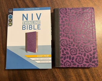 Personalized NIV Giant Print Thinline Bible - Purple Floral LeatherSoft Cover, Custom Imprinted Embossed with Name for Her