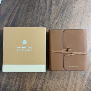 Personalized ESV Journaling Study Bible - Brown Natural Genuine Leather, Flap with Tie Strap, Custom Imprinted with name ISBN 9781433590467