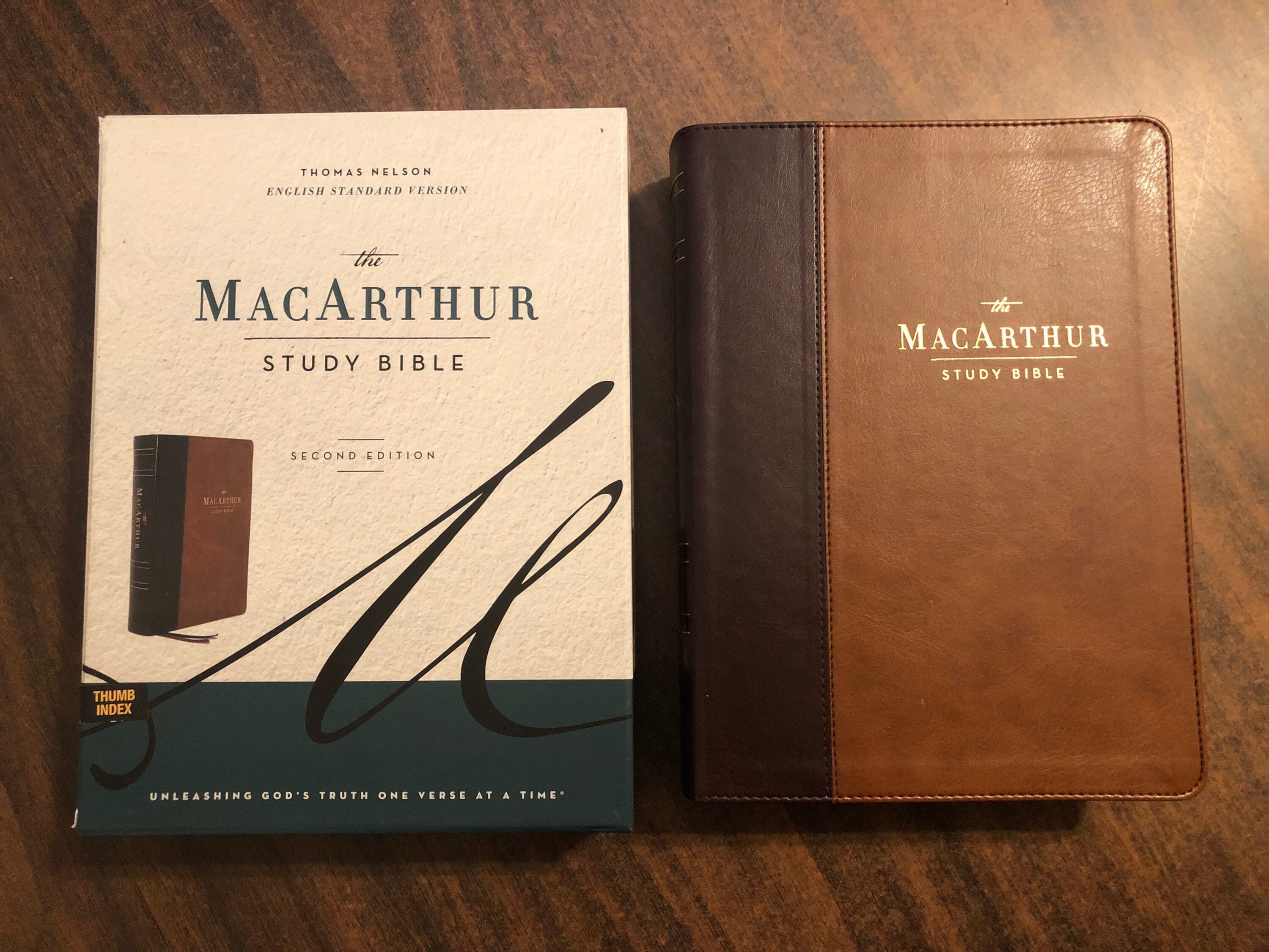 Personalized ESV MacArthur Study Bible Thumb Indexed, Brown LeatherSoft