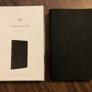 Personalized ESV Thinline Bible - Black Genuine Leather - Custom Imprinted with name, ISBN 9781581345032