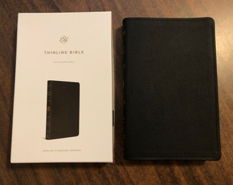 Personalized ESV Thinline Bible - Black Genuine Leather - Custom Imprinted with name, ISBN 9781581345032
