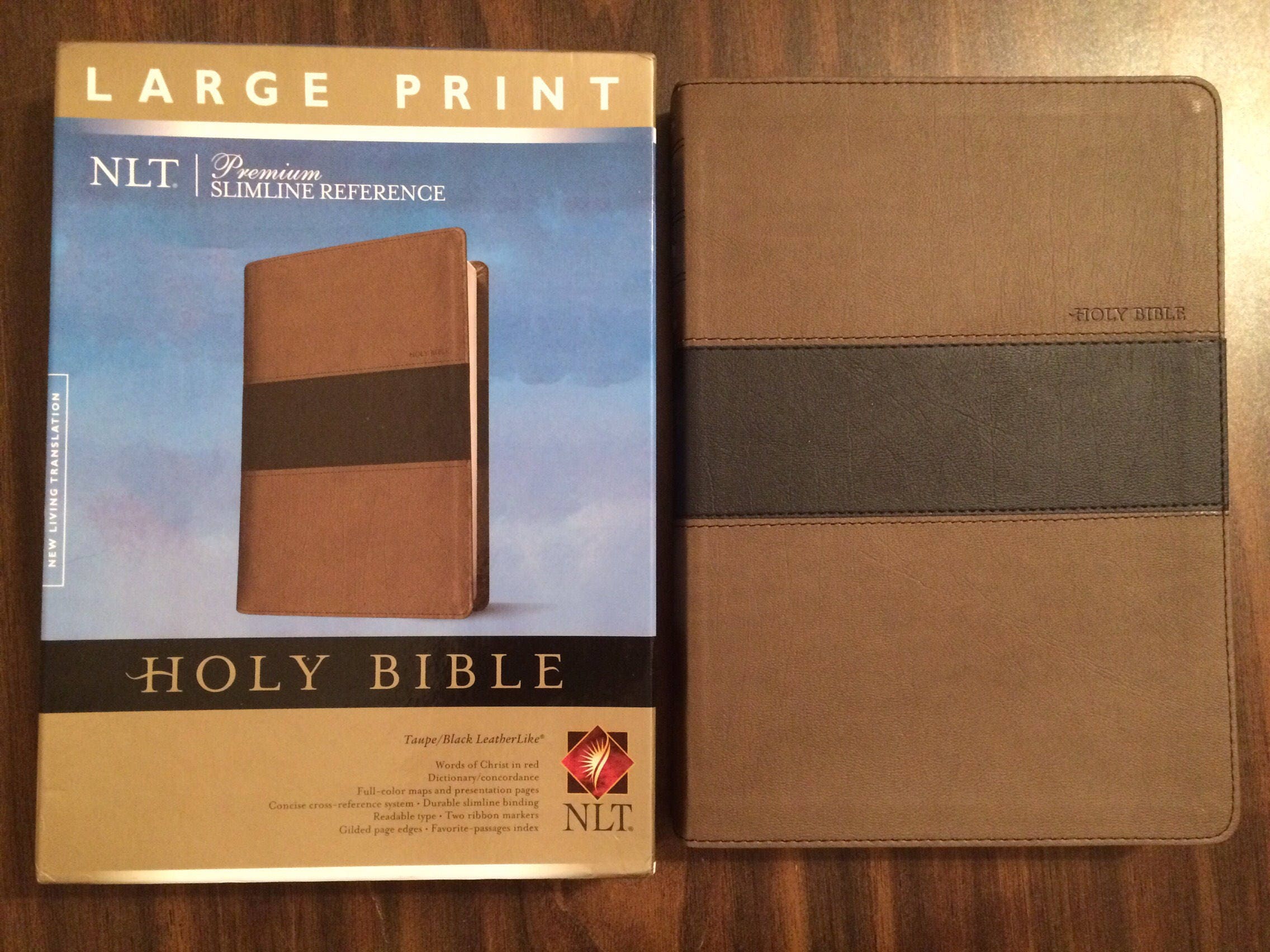 PERSONALIZED ** NLT Large Print Slimline Reference Bible Taupe