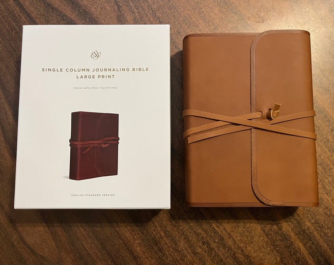 Personalized ESV Single Column Journaling Bible Large Print - Brown Natural Genuine Leather with Flap Strap, ISBN 9781433553165