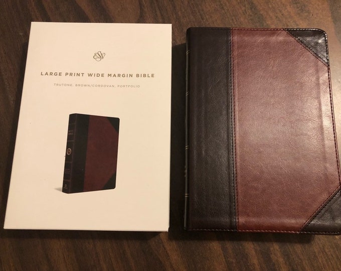 Personalized ESV Large Print Wide Margin Bible - Brown TruTone  Custom Imprinted