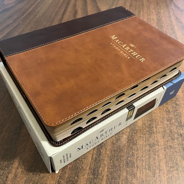 Personalized NASB MacArthur Study Bible Thumb Indexed, Brown LeatherSoft, ISBN 9780785230328