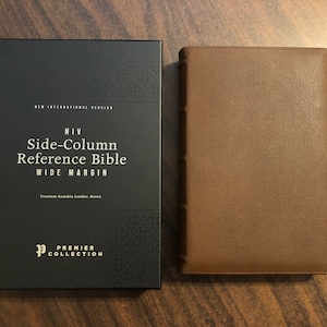 Personalized NIV Single Column Reference Wide Margin Bible - Brown Premium Goatskin Genuine Leather (Large Print 10.5 pt) ISBN 9780310455530