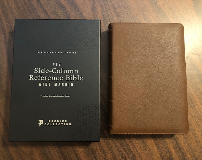 Personalized NIV Single Column Reference Wide Margin Bible - Brown Premium Goatskin Genuine Leather (Large Print 10.5 pt) ISBN 9780310455530