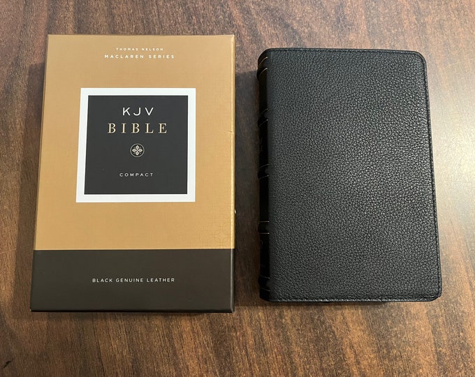 Personalized KJV Compact Bible, Maclaren Series - Black Genuine Leather, Custom Imprinted