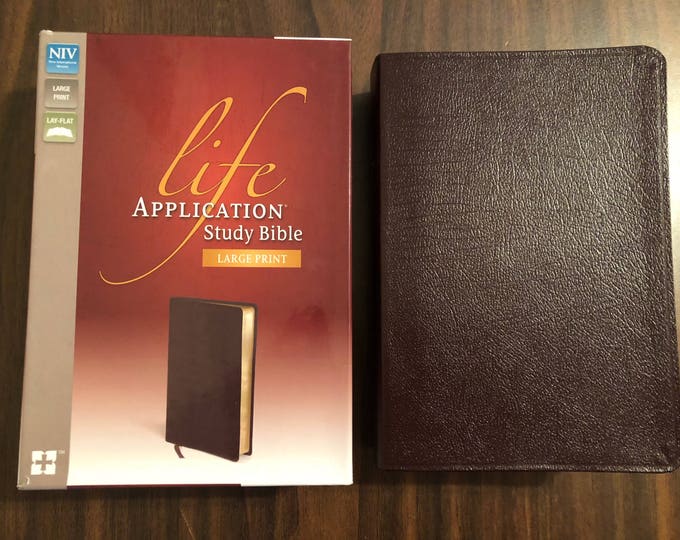 Name Engraved Bible, NIV Large Print Life Application Study Bible - Burgundy Bonded Leather  Custom Imprinted