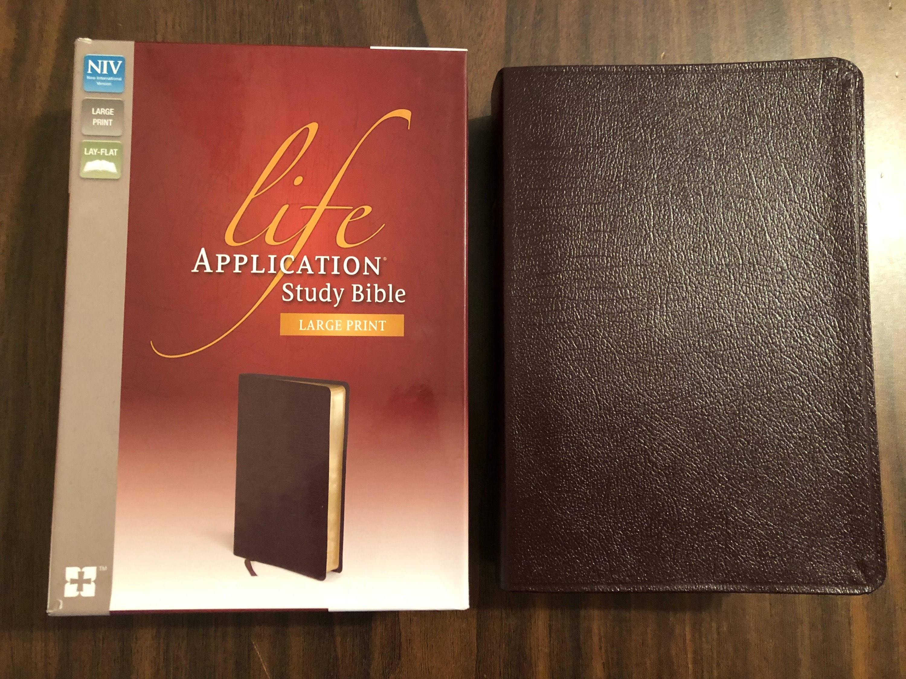 PERSONALIZED ** NIV Large Print Life Application Study Bible Burgundy Bonded Leather ** Custom