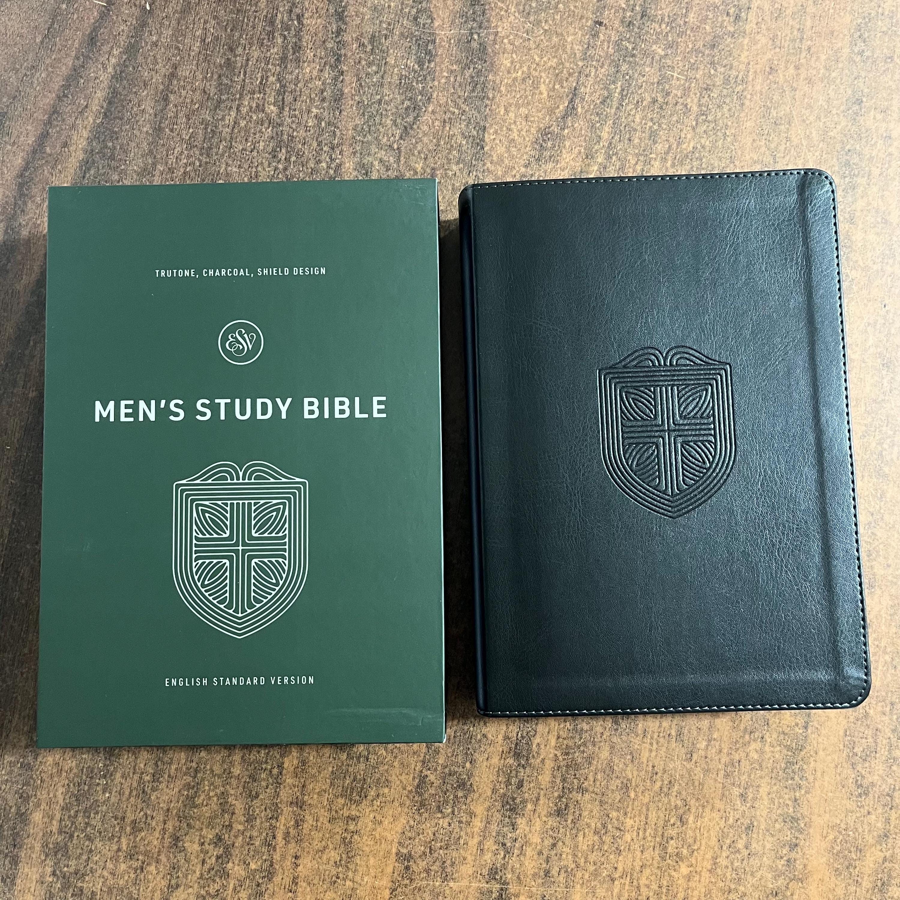 Personalized ESV Mens Study Bible - Charcoal TruTone, Shield Design -  Custom Imprinted with name engraved, 9781433599675