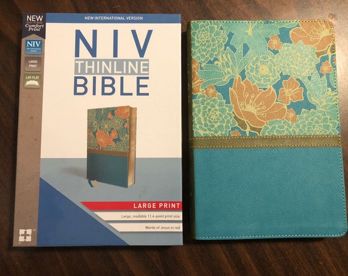 Personalized NIV Large Print Thinline Bible  - Turquoise LeatherSoft ** Custom Imprinted