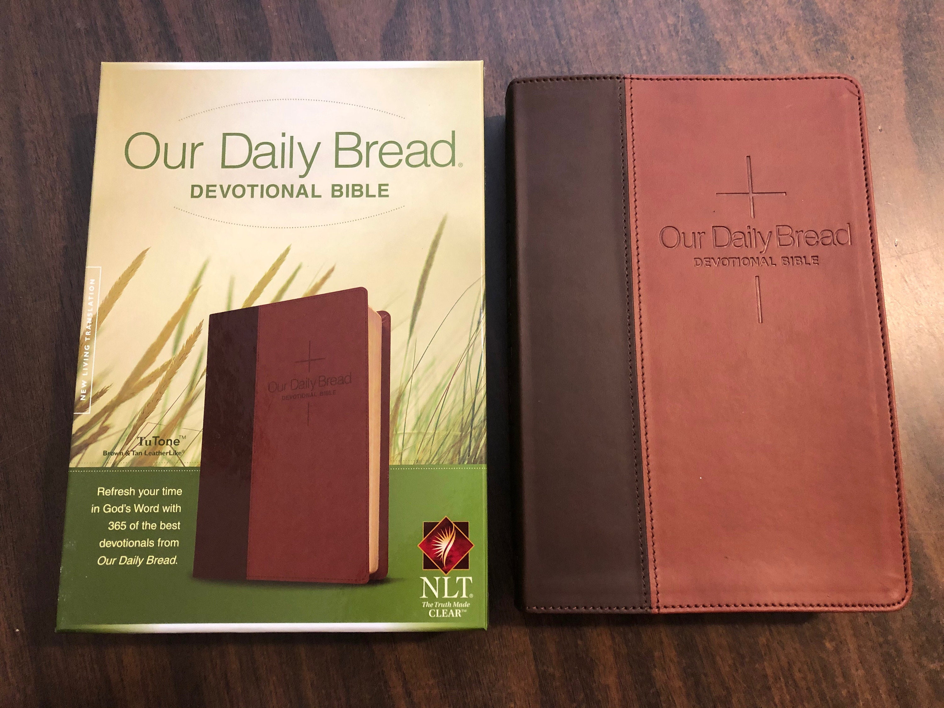 PERSONALIZED NLT Our Daily Bread Devotional Bible Brown Leatherlike