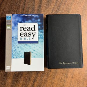 Personalized NIV Large Print Bible - Black Genuine Leather, Custom Imprinted with name, Read Easy print size