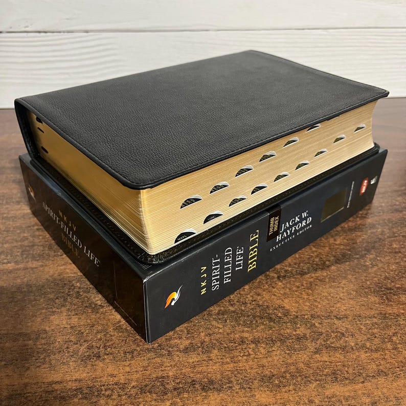 Personalized NKJV Spirit Filled Life Study Bible Thumb Indexed - Black Genuine Leather - Custom ...
