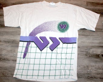 Vintage 90s Clothing Wimbledon Tennis Grand Slam London England Lawn Grass Club Men Size XL Retro All Over Print Logo Short Sleeve T Shirt