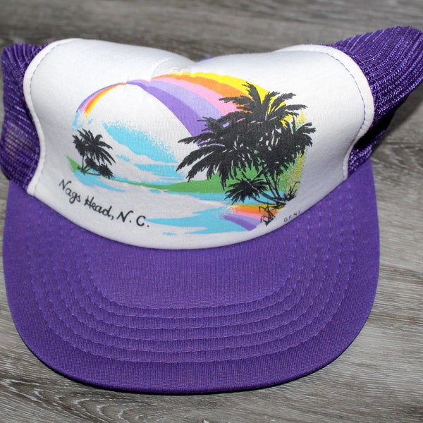 Vintage 80s 90s Clothing Nags Head North Carolina Beach Print Adjustable One Size Fits Adult Retro Snapback Baseball Cap Mesh Trucker Hat