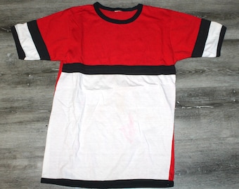 Vintage anni '70 anni '80 Abbigliamento Made in USA Blank Striped Color Block Uomo Taglia XS / Extra Small Retro Thin Soft Short Sleeve Ringer T Shirt