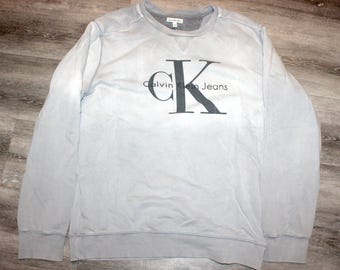Vintage 90s 2000s Clothing y2k Calvin Klein Jeans Men Size Large / Oversized Womens CK Jeans Spell Out Logo Long Sleeve Crewneck Sweatshirt