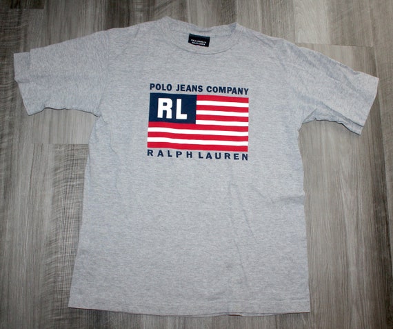 Vintage Polo Ralph Lauren Shirt Size Large Thick Gray Retro Polo w/ Logo 80s 90s Made In USA Kleding Gender-neutrale kleding volwassenen Tops & T-shirts Polos 