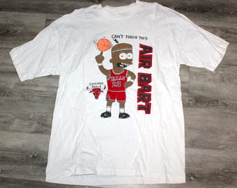 Vintage 90er Jahre Kleidung NBA Chicago Bulls Michael Jordan die Simpsons Bart Simpson Männer Größe XL / Oversized Womens Cartoon Kurzarm T-Shirt