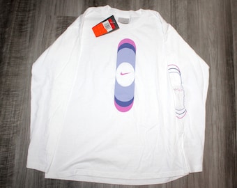 ヴィンテージ 90 年代 2000 年代 衣類 y2k ナイキ エア スポーツウェア ブランド メンズ サイズ S グレー シルバー タグ レトロ ミニ スウッシュ ロゴ プリント 長袖 T シャツ