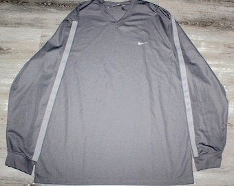 Koszulka damska z długim rękawem i dekoltem w serek, w kolorze srebrno-szarym, z logo Swoosh i dekoltem w serek, rozmiar L/XL, Nike Air Sportswear, vintage, lata 90. i 2000.