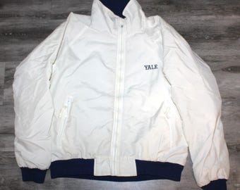 Giacca a vento da college in pile con cerniera intera, manica lunga, logo retrò, taglia media, da uomo, stile vintage anni '90, Yale University Bulldogs Ivy League