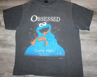 90s Vintage Cookie Monster Shirt Size Medium Vtg Black Sesame