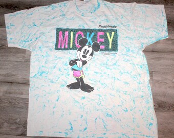 Vintage 90s Disney Clothing Mickey Mouse Pennsylvania Men Size XL / Oversized Womens Retro Mickey Neon Tie Dye Print Short Sleeve T Shirt