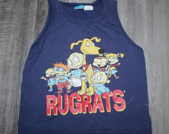 Vintage 90s Clothing Nickelodeon Rugrats Cartoon TV Show Youth Kids Size 7 Retro Chuckie Tommy Angelica 1997 Print Sleeveless Tank Top Shirt
