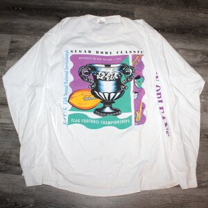 Vintage 90s Clothing NCAA University of New Orleans Flag Football Sugar Bowl Men Size XL / Oversized Womens Retro 1993 Long Sleeve T Shirt