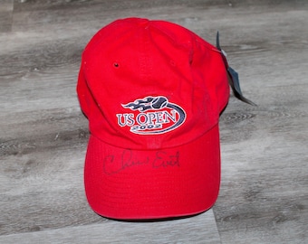 Vintage 2000s Clothing y2k USTA 2002 US Open Tennis New York Adult Chrissie Chris Evert Signed Autograph Red Strap back Baseball Cap Dad Hat