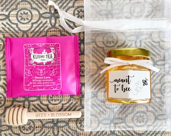 2oz Custom Honey Jar Favors, Honey Gifts with Tea & Bag | Wedding Favors, Bridal Shower Favors, Baby Shower Favors, Honey Jar Gifts