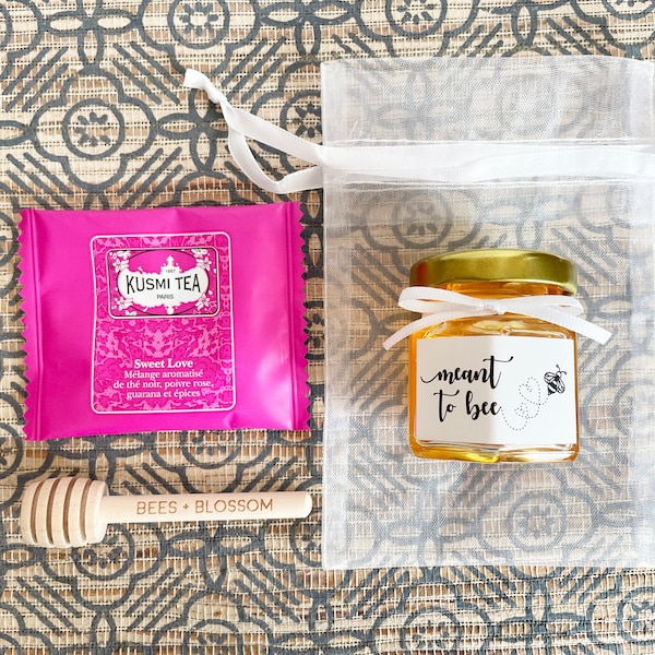 2oz Custom Honey Jar Favors, Honey Gifts with Tea & Bag | Wedding Favors, Bridal Shower Favors, Baby Shower Favors, Honey Jar Gifts