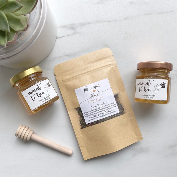 Tea + Honey Set - Custom Blended Tea in California with Wildflower Honey - Wedding Gifts, Bridal Party Gifts, Birthday Gift, Self Care Gift