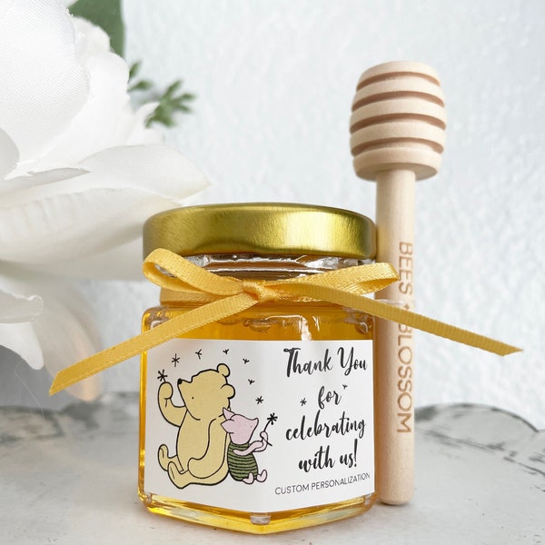 2oz Charming Winnie the Pooh Honey Jar Party Favors | Pooh Baby Shower Honey Jar Favors, Birthday, Wedding Favors, Bridal Shower Favors