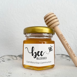 2oz Custom Honey Jar Favors with Wildflower Honey | Party Favors, Baptism Favors, First Holy Communion Favors, Religious Favors