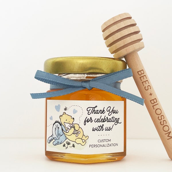 2oz Winnie the Pooh Honey Jar Party Favors | Pooh Baby Shower Honey Jar Favors, Birthday Favors, Wedding Favors, Bridal Shower Favors