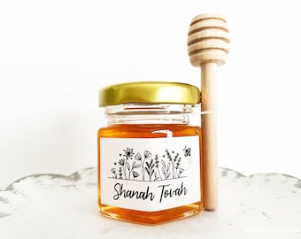 2oz Custom Rosh Hashanah Favors, Jewish Sweet New Year Gifts, Shana Tova Favors, Rosh Hashanah Gift - Honey Jar Favors with Custom Labels