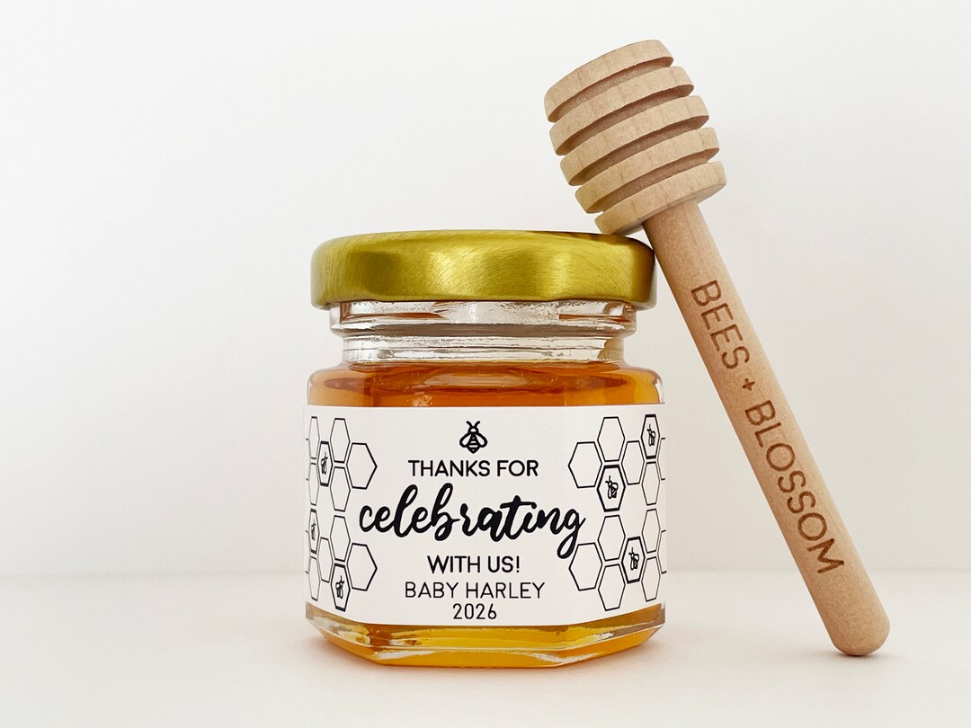 2oz Honey Jar Favors W/ Color Labels Honey Baby Shower Favors, Honey